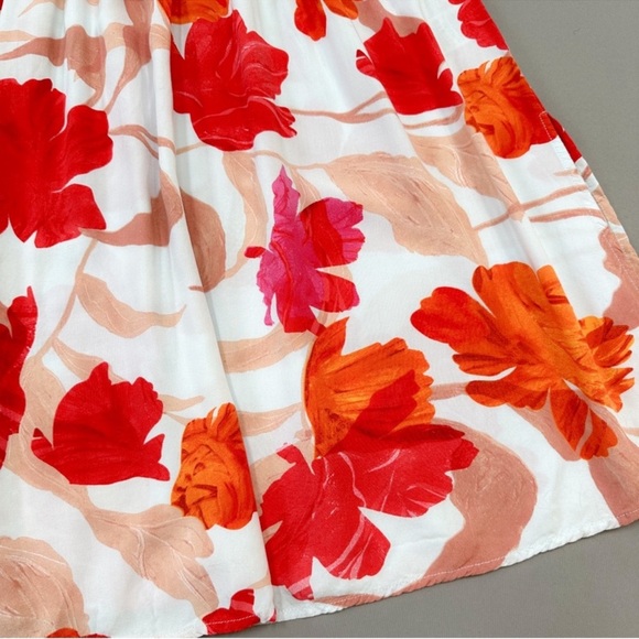 Anthropologie Maeve Orange Red Gemma Floral
Print Midi Dress size MP 100% rayon - Picture 5 of 12